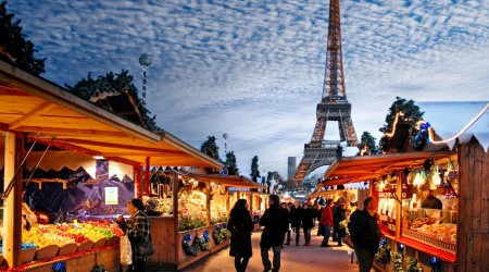 Paris Christmas market in front of the Eiffel Tower