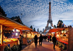 Paris Christmas market in front of the Eiffel Tower