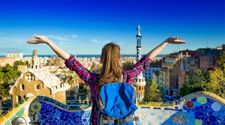 Student visits Barcelona Park Guell on a school trip