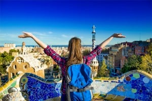 Student visits Barcelona Park Guell on a school trip