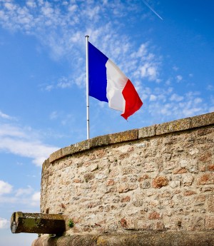 French flag at Mont Saint Michel lookout