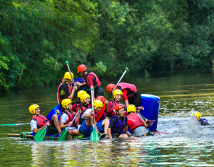 Older pupils raft building in the chateau de la baudonniere lake extended