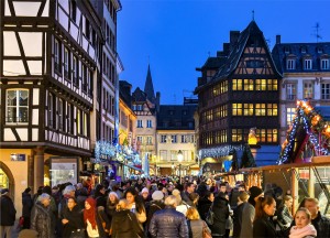 Strasbourg timbered buildings at Christmas