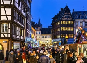 Strasbourg timbered buildings at Christmas