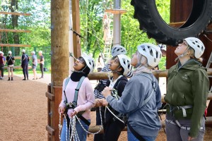Students on the high ropes course at DJH Hellenthal